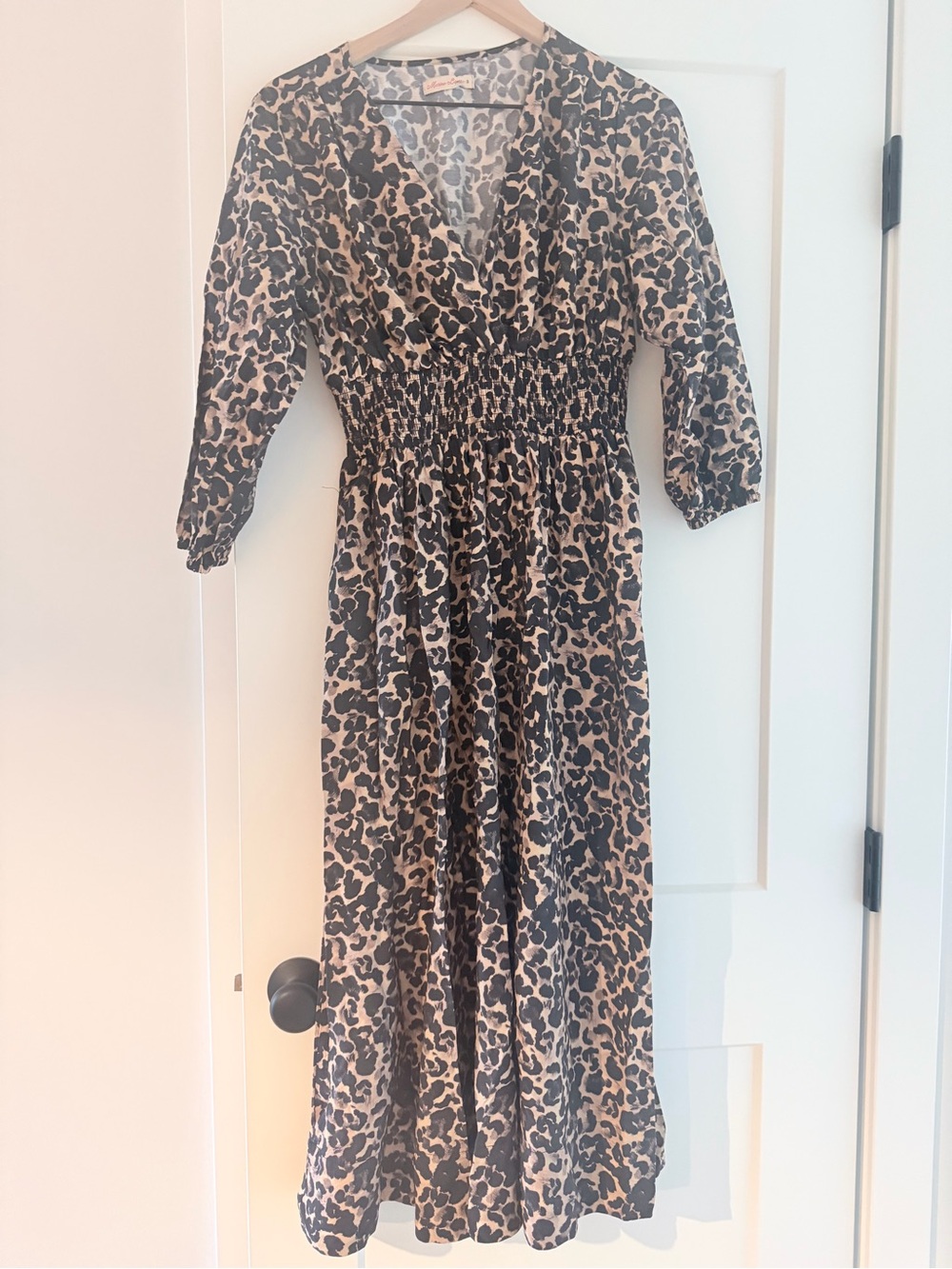Marine Layer Leopard-Print Midi Dress in Beige and Black